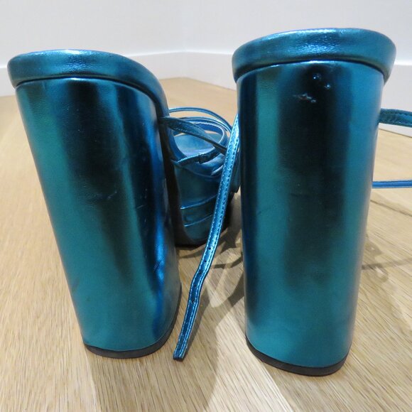 AZALEA WANG Eyes On Me Chunky Platform Sandals in Metallic Blue Y2K Disco Rave 6 - Picture 11 of 14